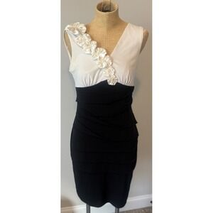 Connected Apparel Sleeveless BodyCon Tight Mini Dress Black White Floral Size 6